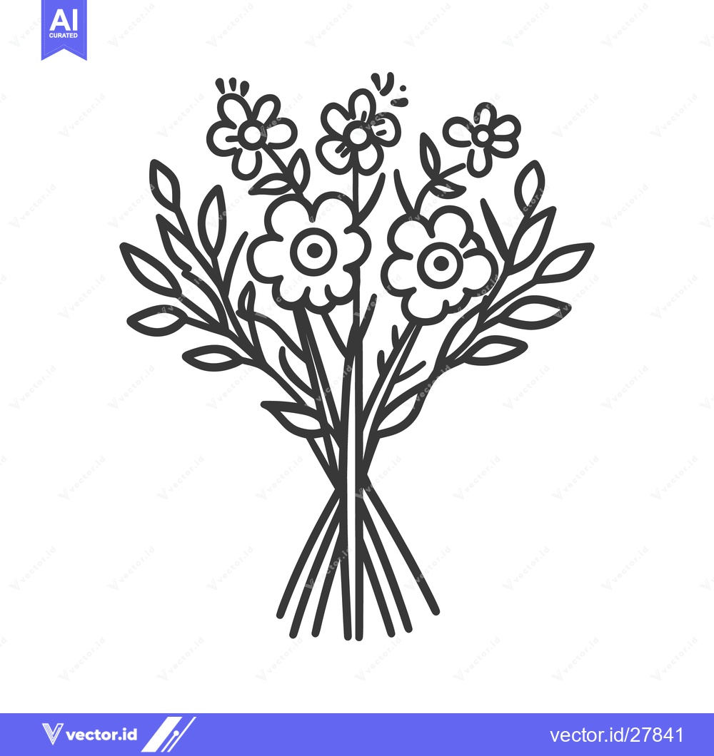 Premium Vector dari Simple hand drawn bouquet of flowers and green leafy stems