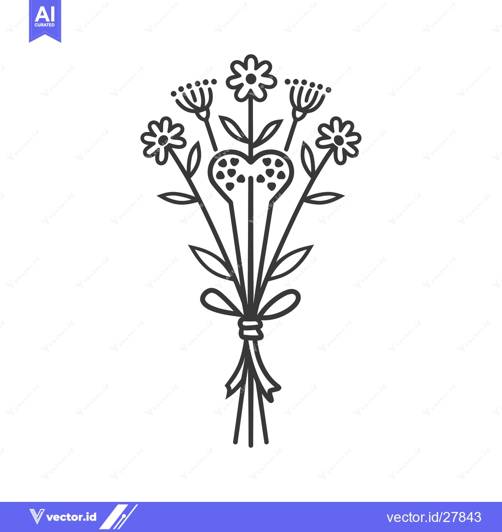 Premium Vector of Bouquet of Flowers with a Heart-Shaped Stem