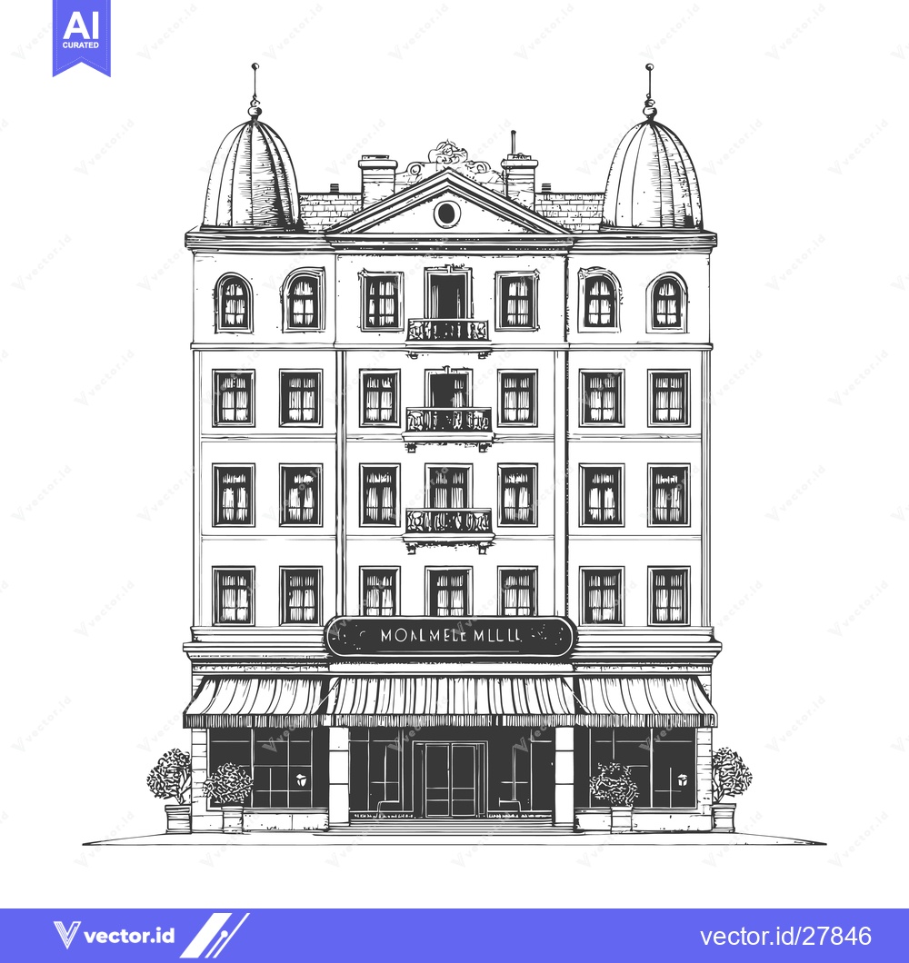 Premium Vector dari Elegant multistory building with shopfront and domes
