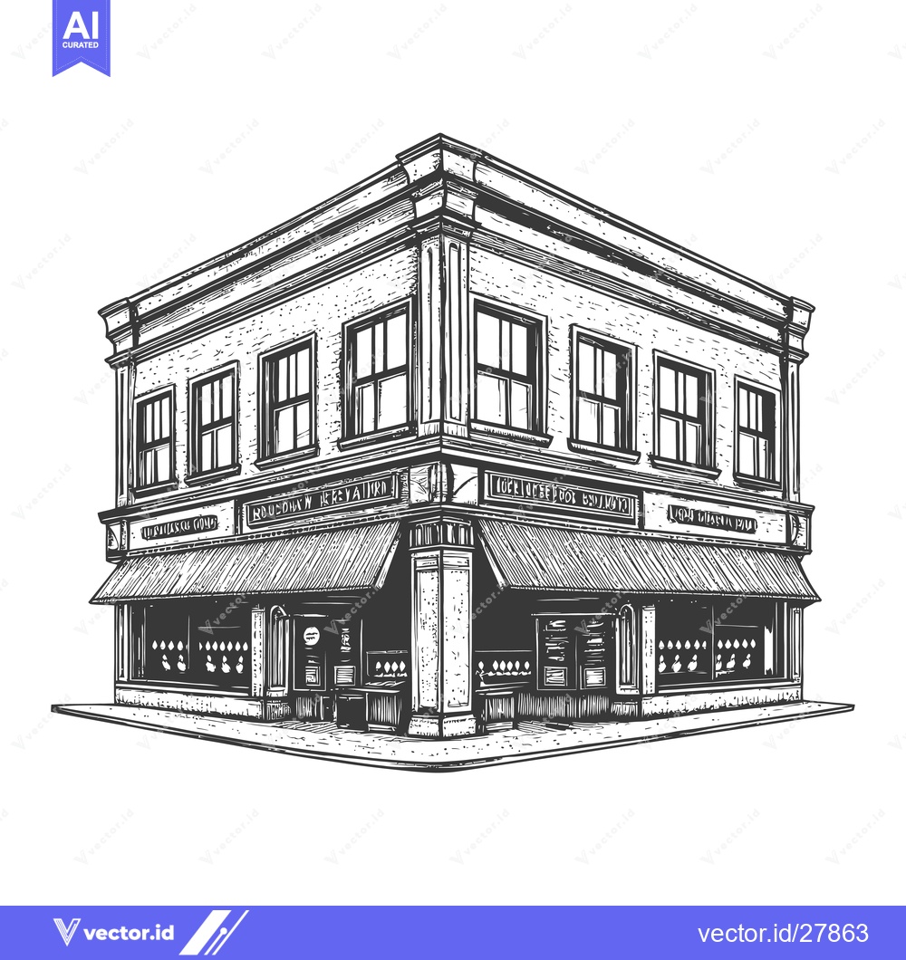 Premium Vector of Corner Store Building Architectural Sketch Illustration