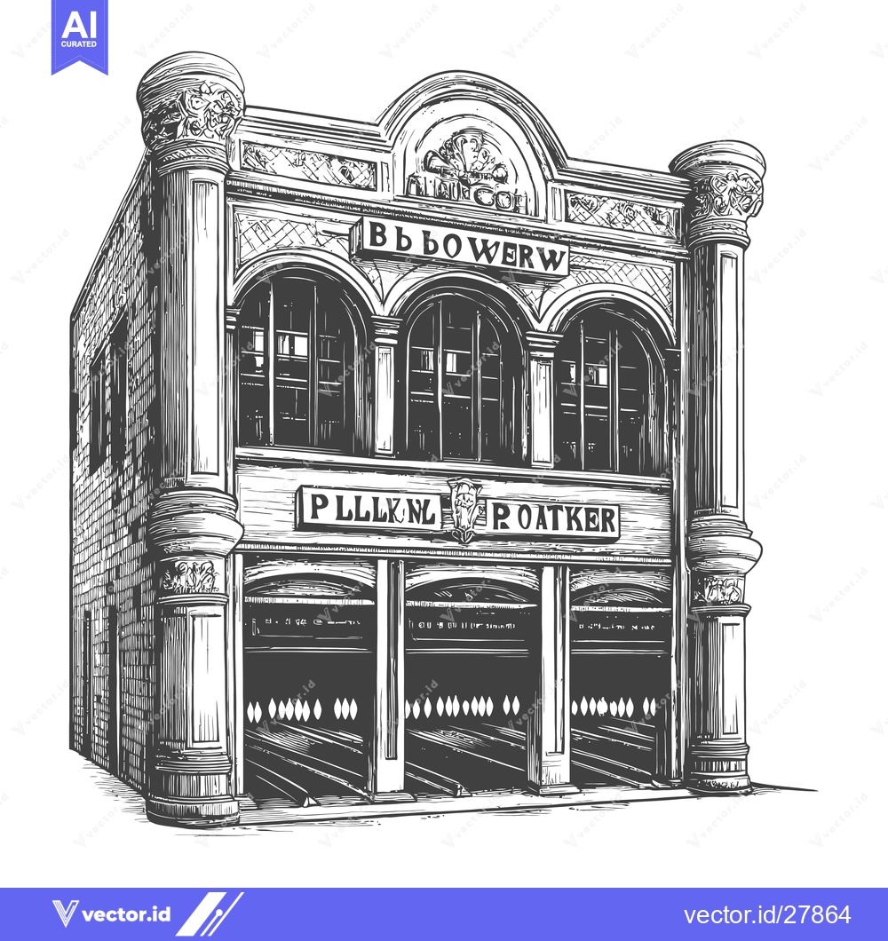 Premium Vector dari Ornate Building Architectural Drawing Featuring Columns And Arches
