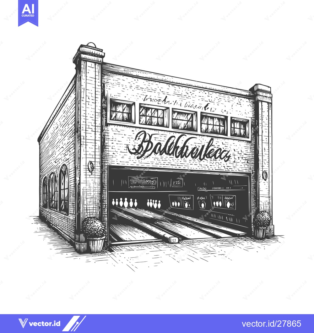 Premium Vector dari Brick Bowling Alley Building Exterior Sketch