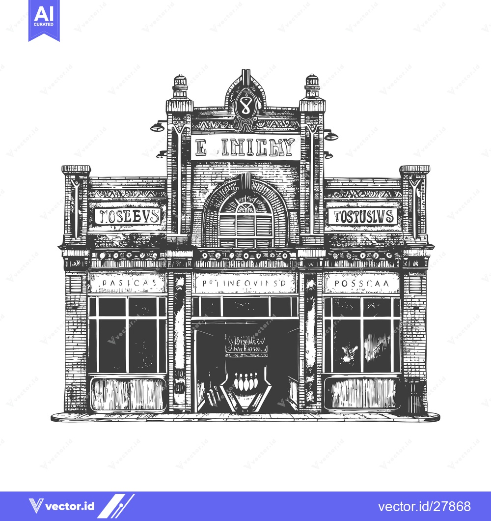 Premium Vector dari Vintage Building Illustration Featuring a Bowling Alley