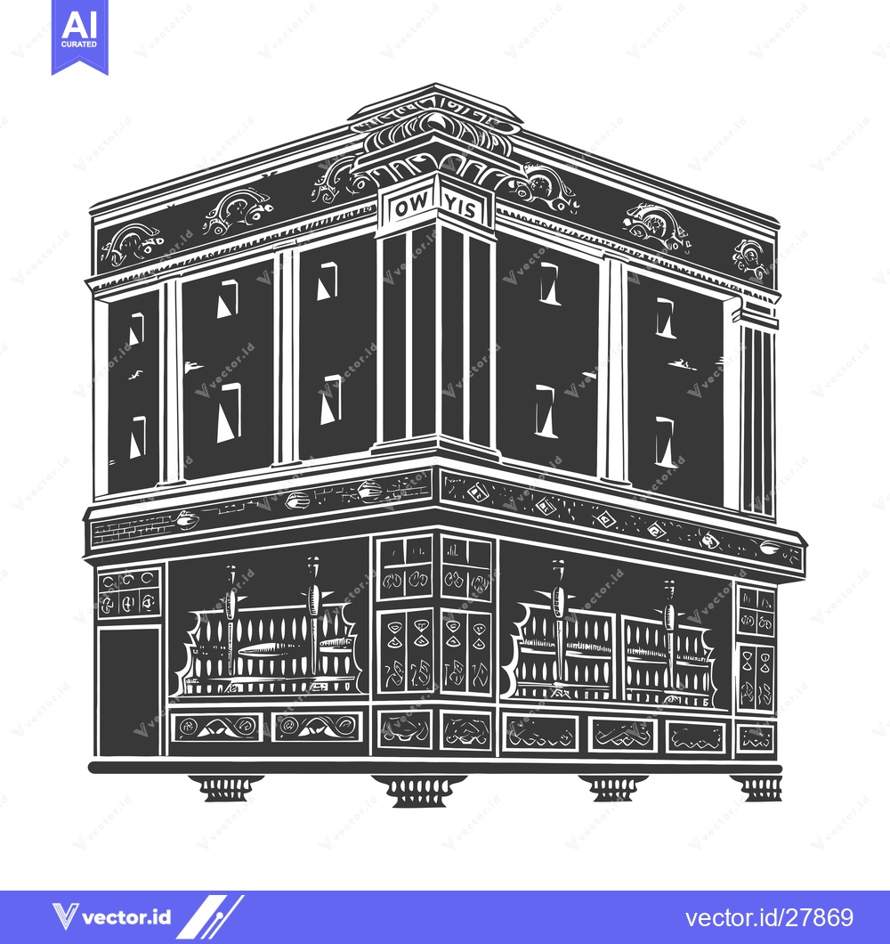 Premium Vector of Ornate Three Story Building Corner View Illustration