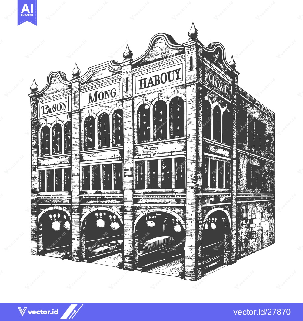 Premium Vector of A detailed illustration of a historic Habouy Bison Mong building