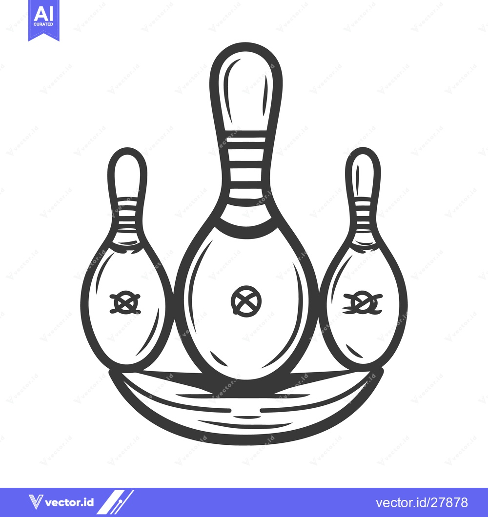 Premium Vector of Three bowling pins in a stylized illustration standing upright togethe