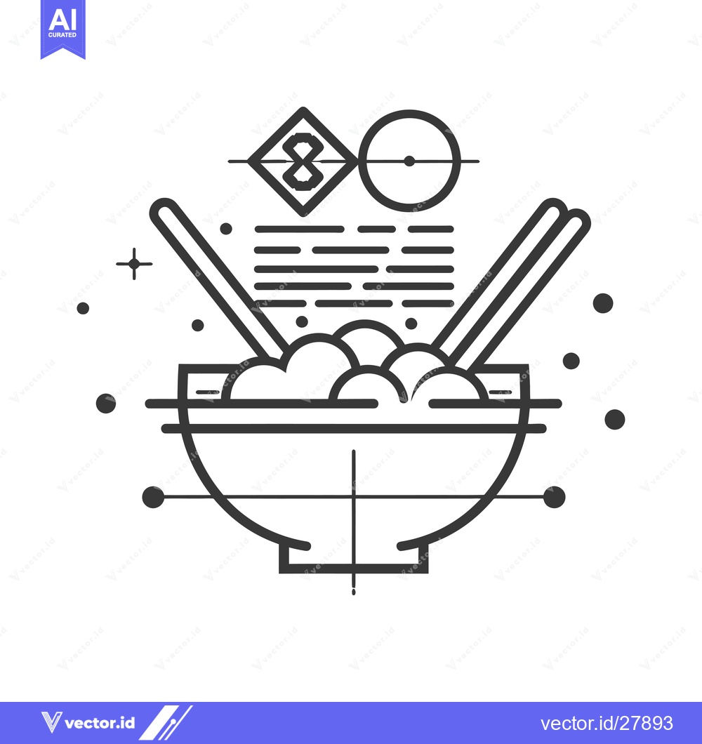 Premium Vector dari Bowl of Noodles with Chopsticks and Chinese Lucky Symbols