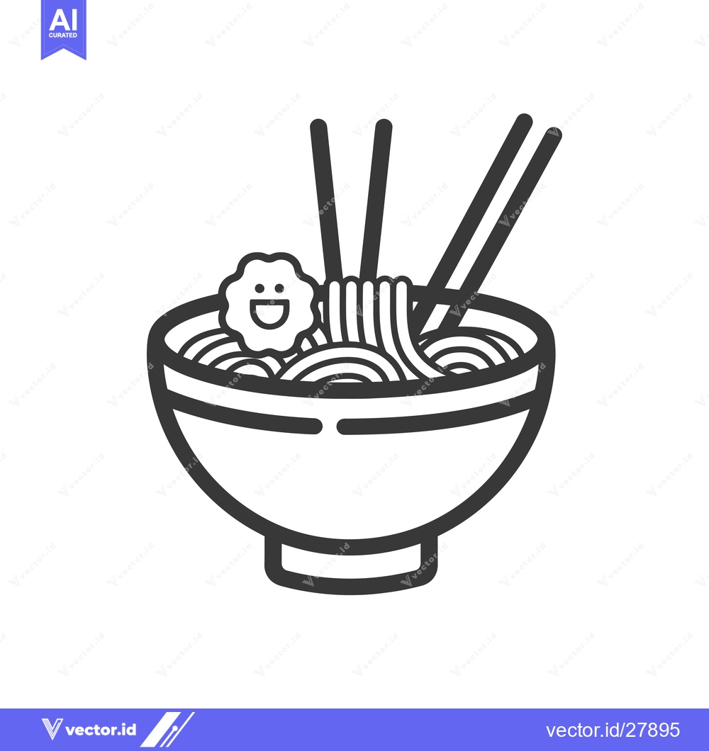 Premium Vector dari Bowl of Noodles with Happy Face Topping and Chopsticks