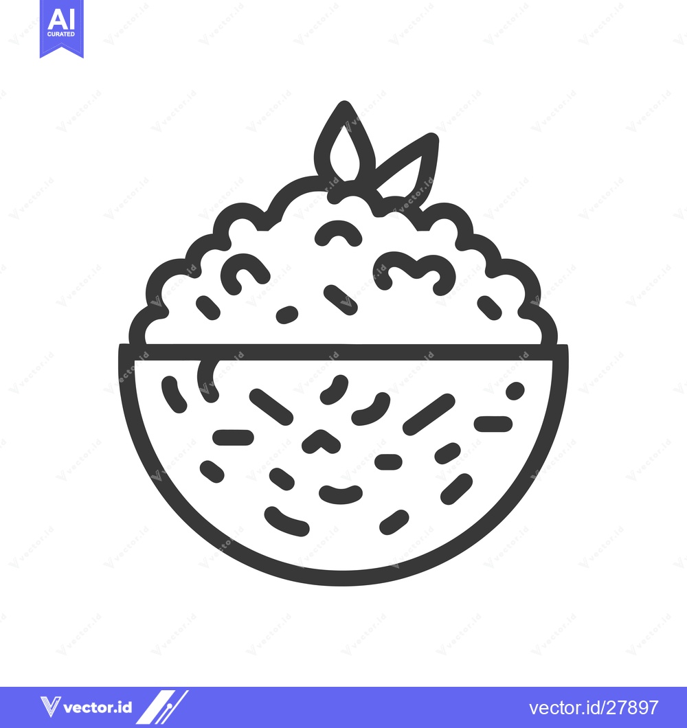 Premium Vector of Bowl of Rice with Green Leaves on Top