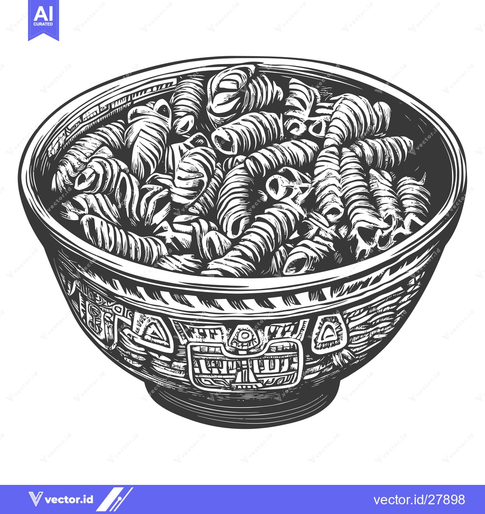 Premium Vector of Bowl of Spiral Pasta with Intricate Design
