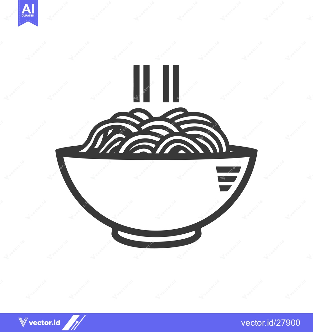 Premium Vector of Bowl of Steaming Noodles with Simple Line Art Design