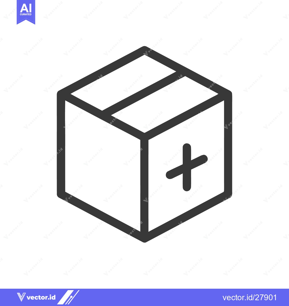 Premium Vector dari Minimalist Box Icon with Plus Sign, Dark Gray Outline