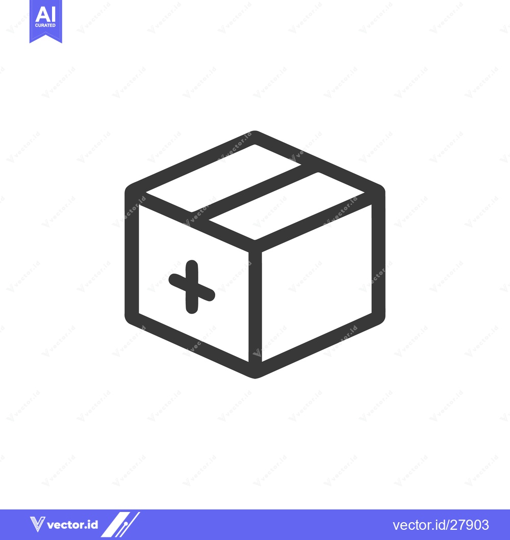 Premium Vector dari Minimalist Box Icon with Plus Sign, Dark Gray Outline on White Backgro