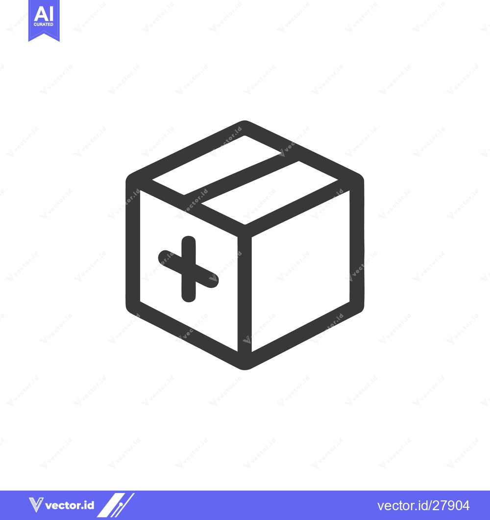 Premium Vector of Minimalist Box Icon with Plus Sign, Isometric View, Outline Style
