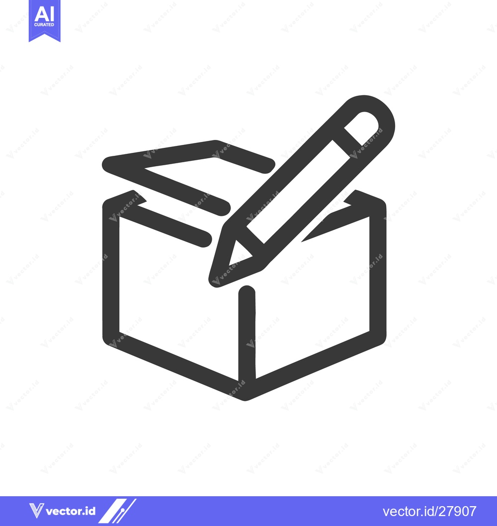 Premium Vector dari Edit Box Icon: Pencil on Cube, Outline Style, Design Concept