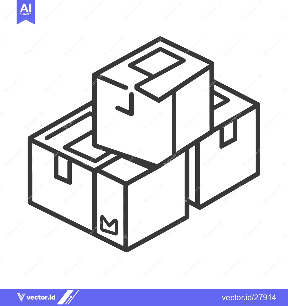 Premium Vector of Three stacked cardboard boxes in a simple black and white design