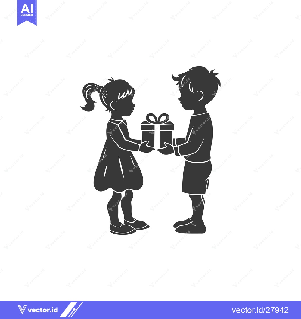 Premium Vector dari Boy giving a gift to a girl in silhouette