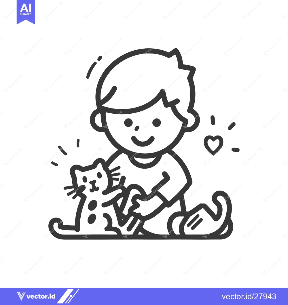 Premium Vector dari Boy Holding a Cat with Heart Emoji and Exclamation Marks