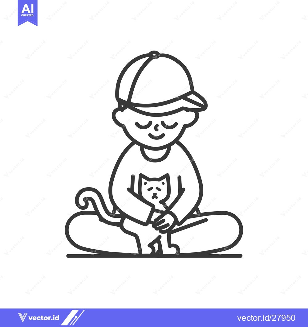 Premium Vector dari Boy in a cap holding a cat on his lap