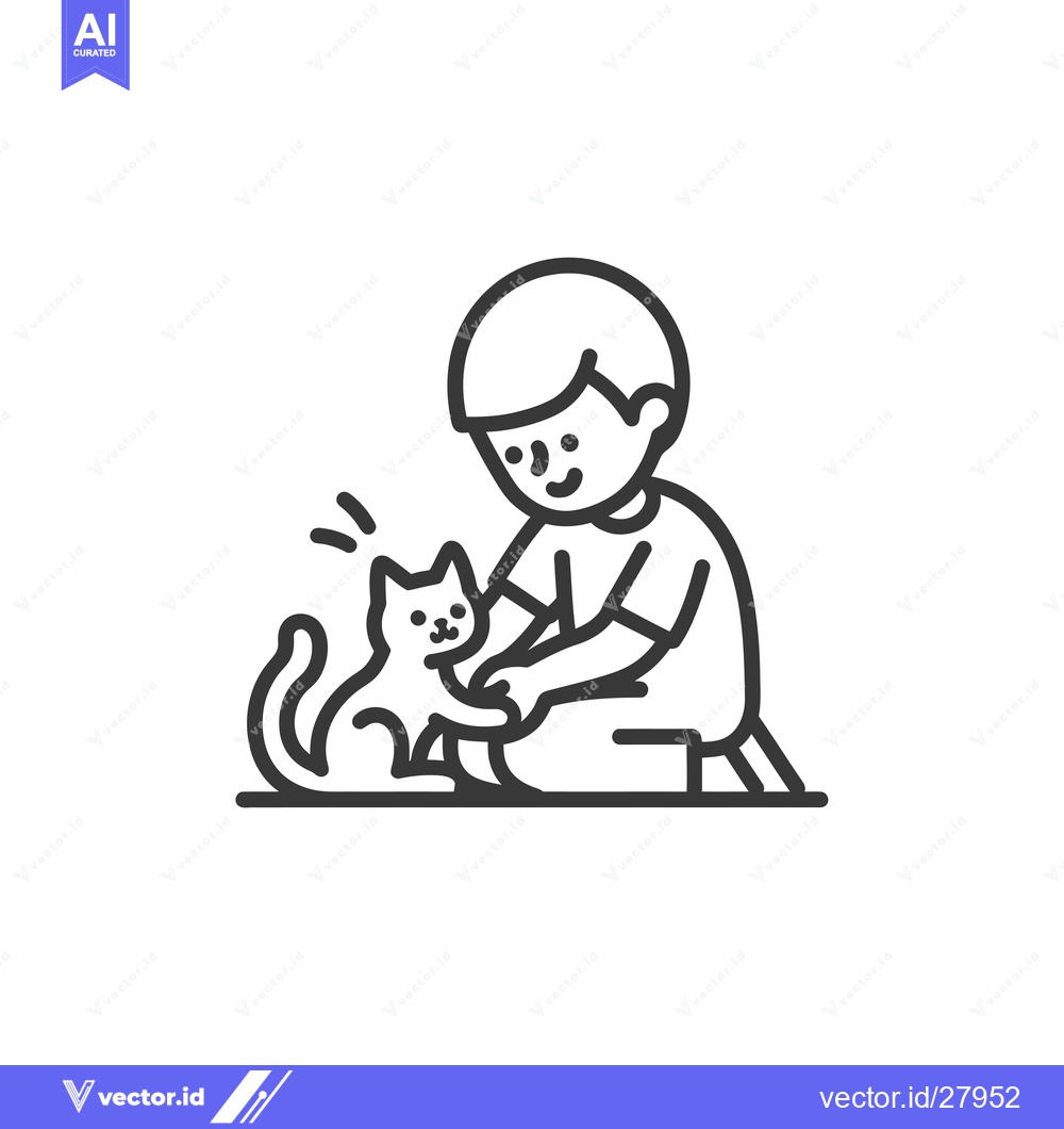 Premium Vector dari Boy Kneeling and Petting a Cat
