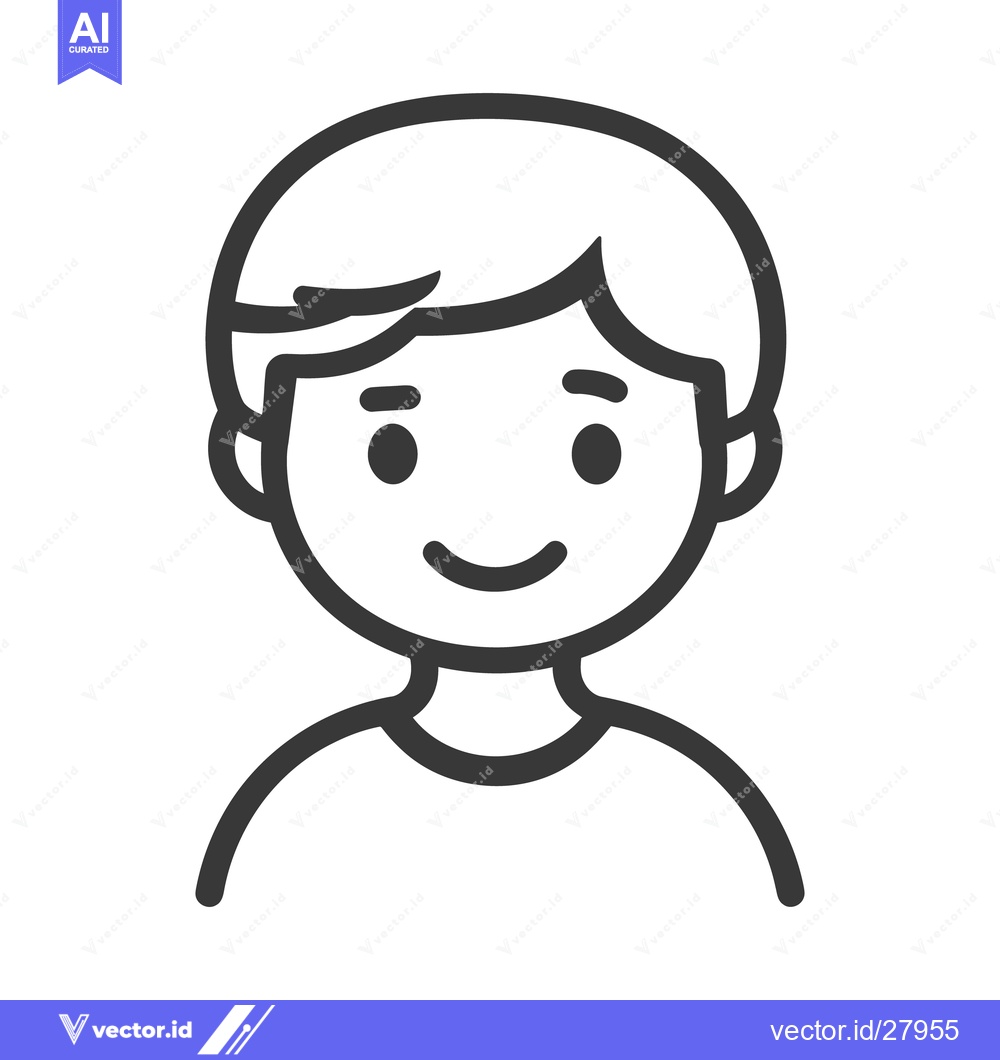 Premium Vector dari A smiling boy portrait icon with dark outlines and simple design