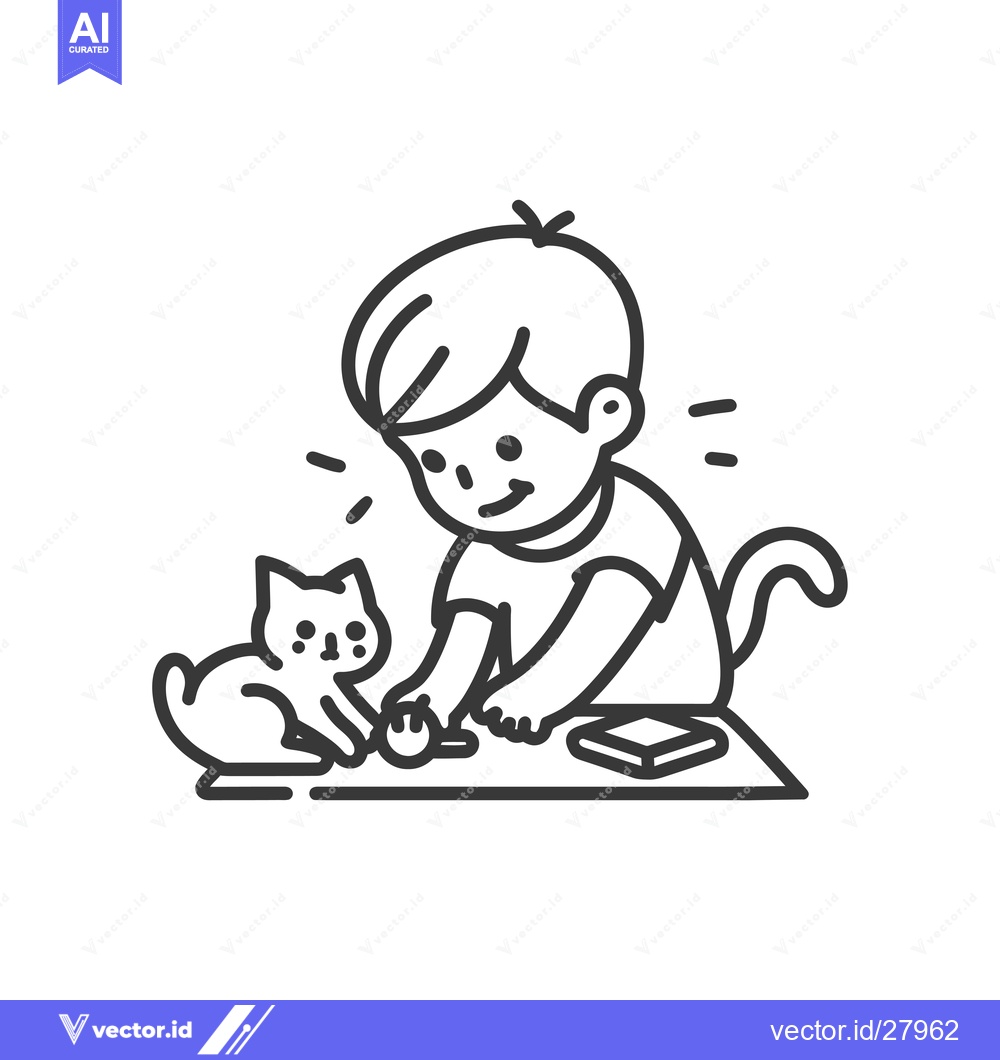 Premium Vector dari Boy Playing with His Cat on a Table