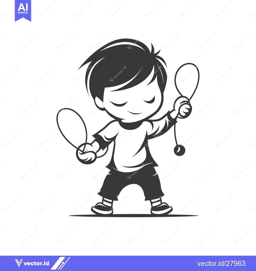 Premium Vector dari Boy Playing With Two Yo-Yos, Black and White Illustration