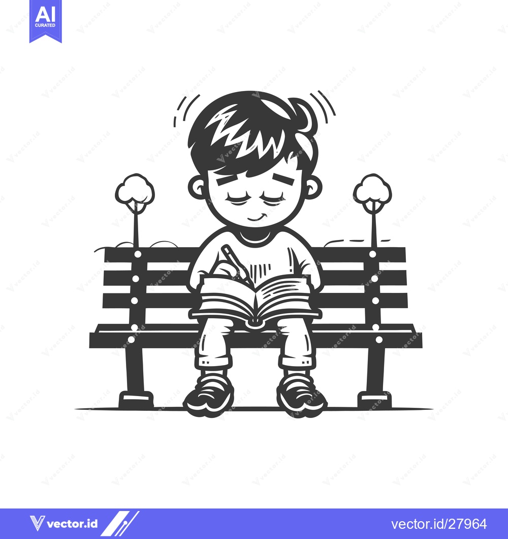 Premium Vector dari Boy Reading a Book on a Bench