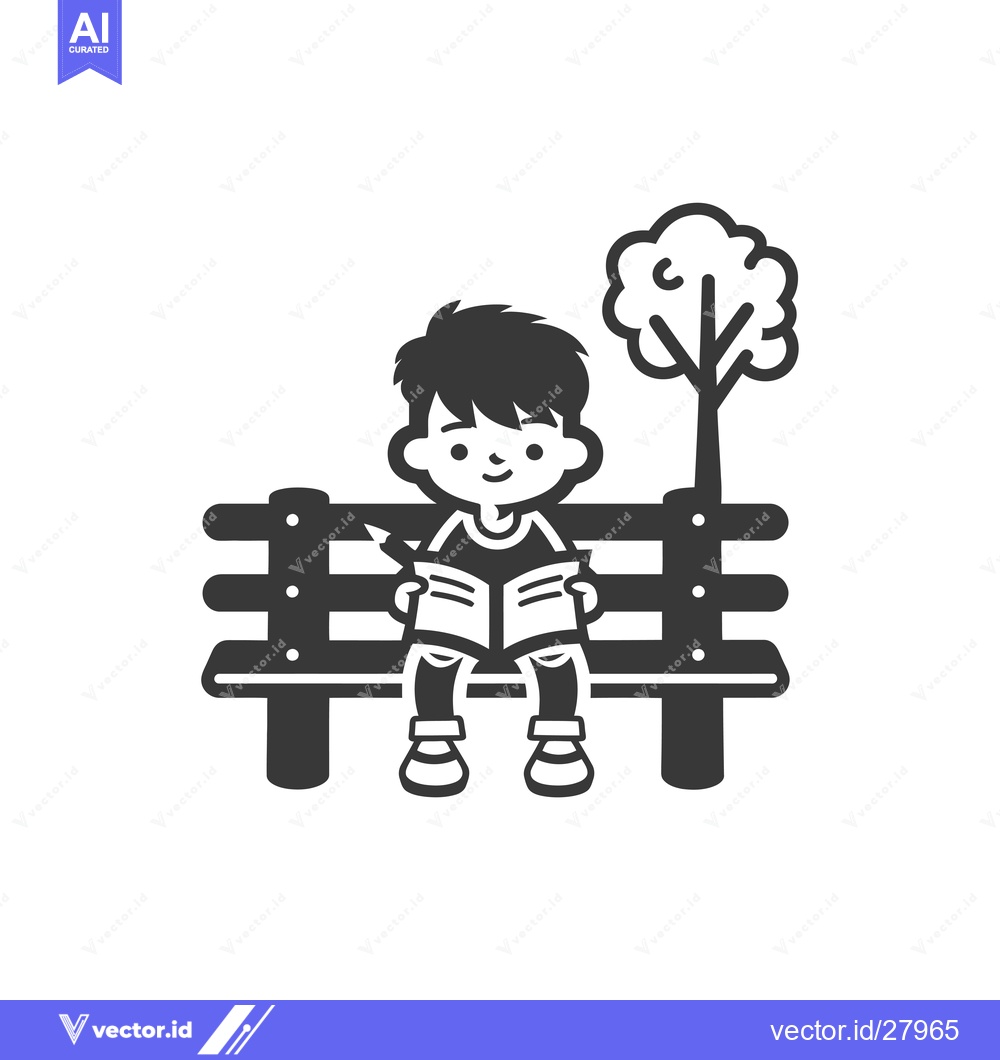 Premium Vector of Boy Reading a Book on a Bench in a Park