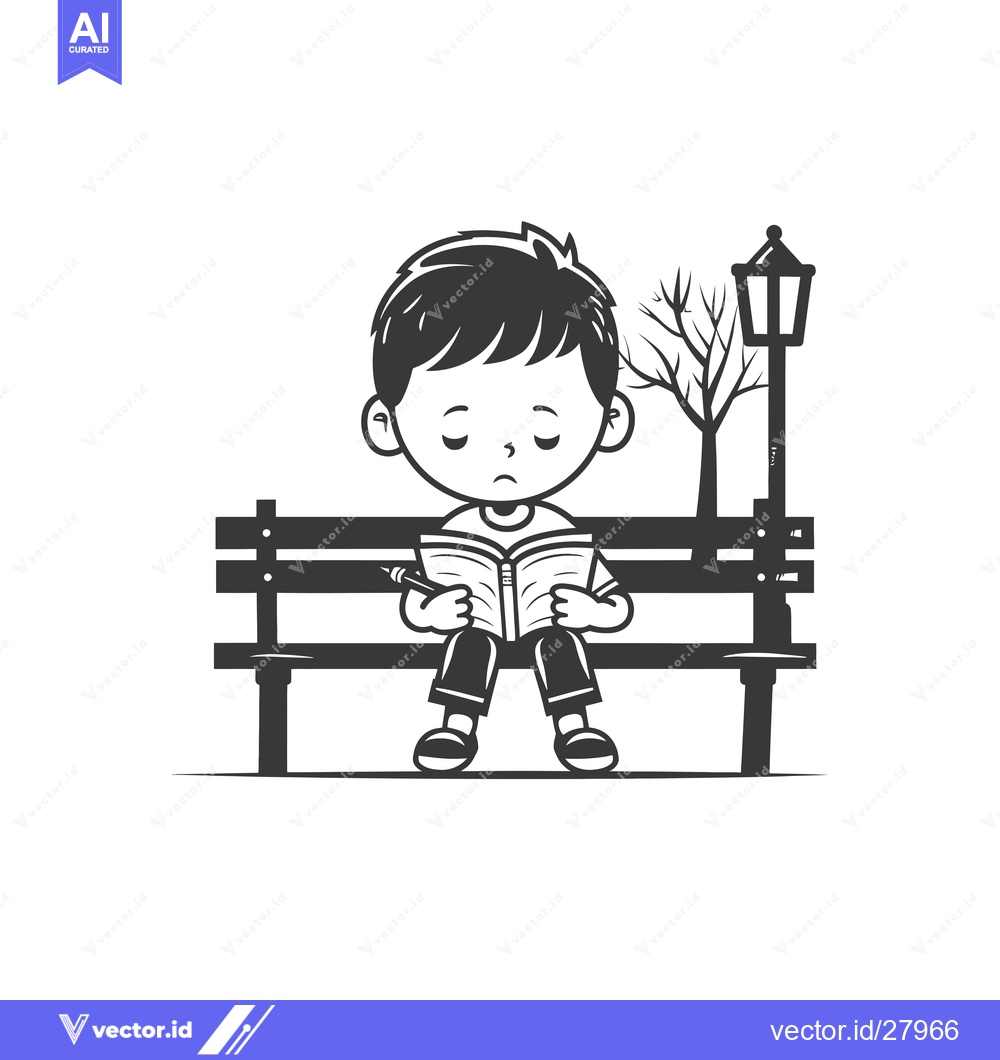 Premium Vector dari Boy Reading a Book on a Bench in a Park