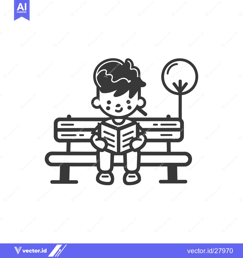 Premium Vector dari Boy Reading on a Bench Under a Tree