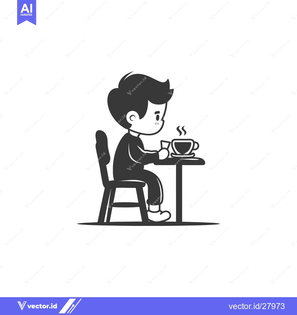 Premium Vector dari Boy Sitting at a Table Enjoying a Cup of Coffee