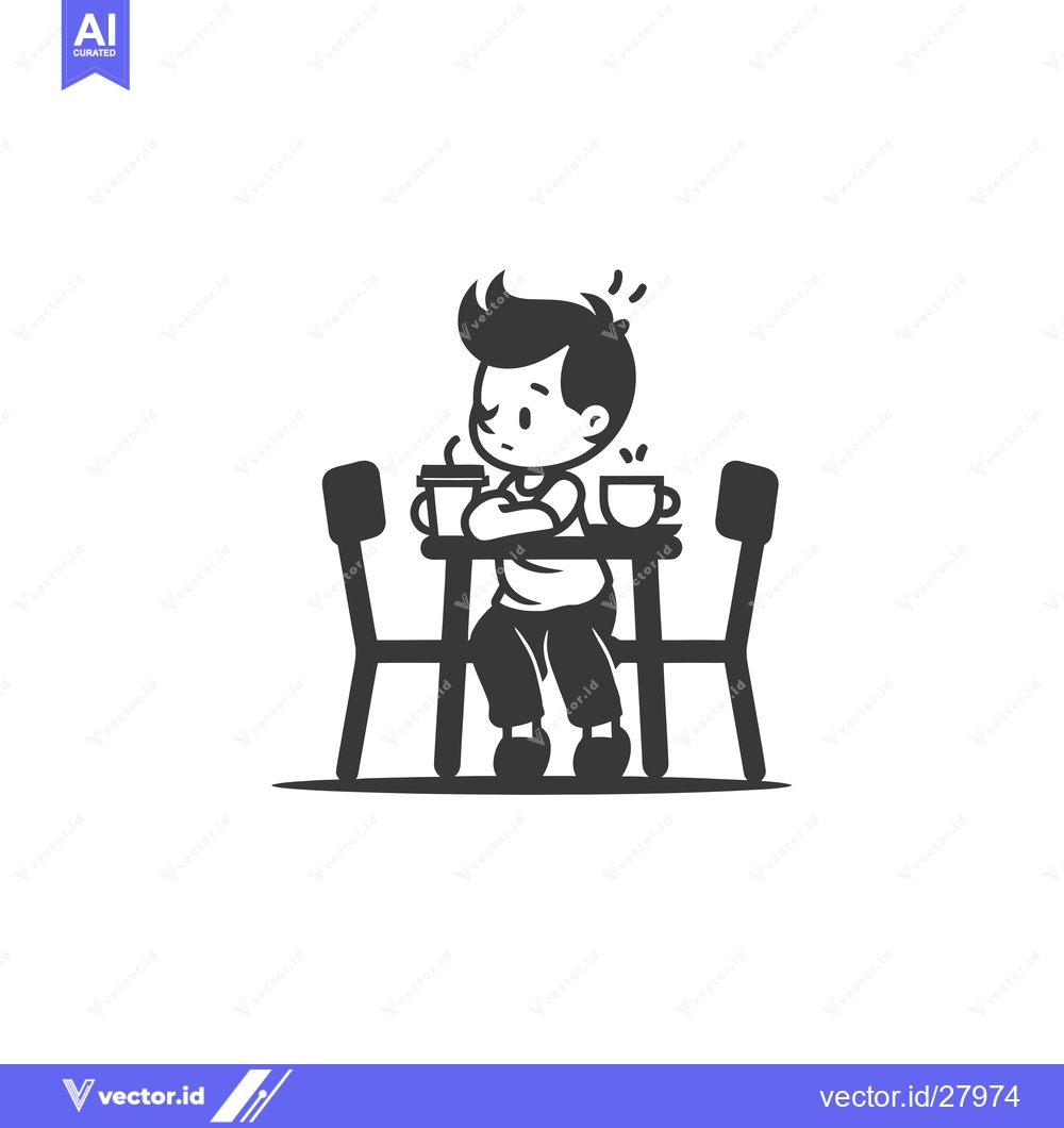 Premium Vector dari Boy Sitting at a Table with Two Cups of Drink