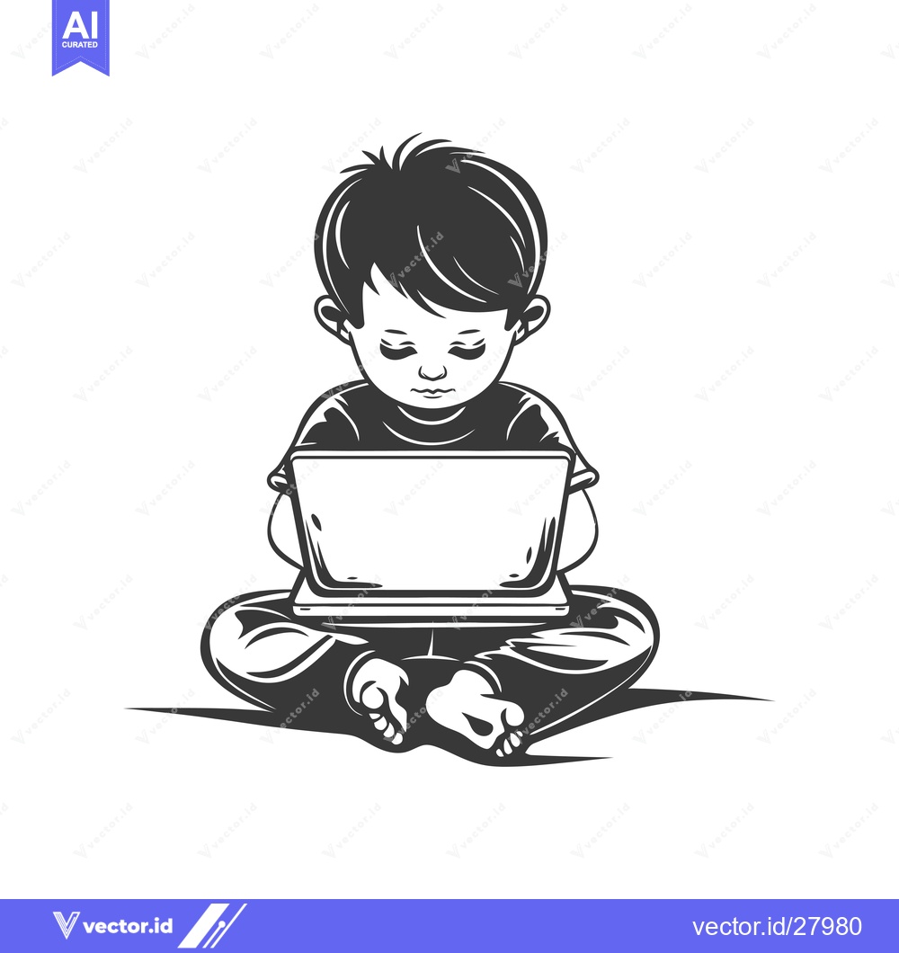 Premium Vector dari Boy Sitting on the Floor Using a Laptop Computer