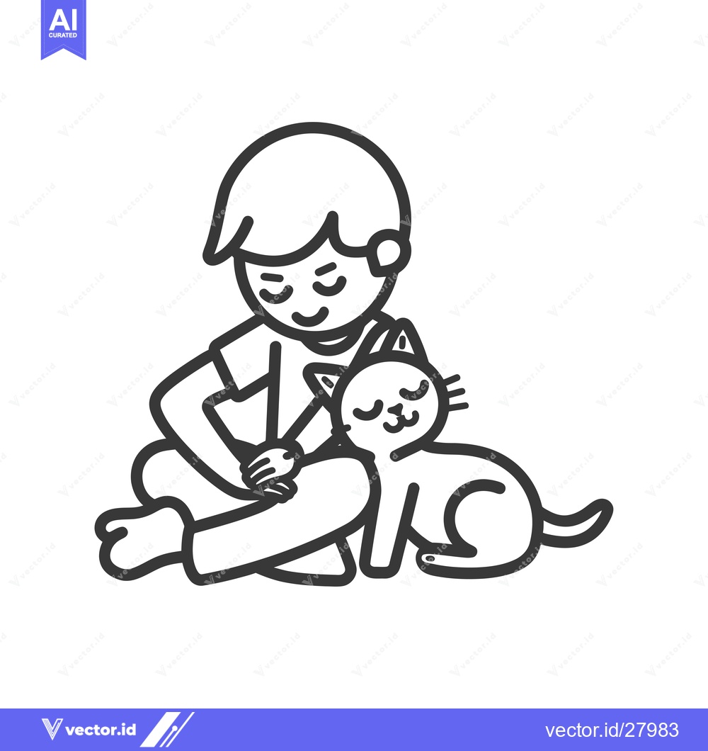 Premium Vector of Boy Sitting with a Cat on His Lap