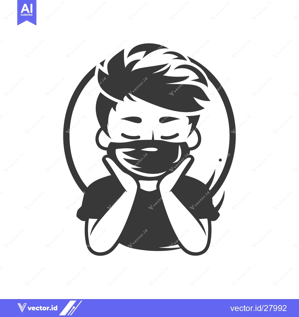 Premium Vector dari Boy Wearing a Face Mask with a Circle Behind Him