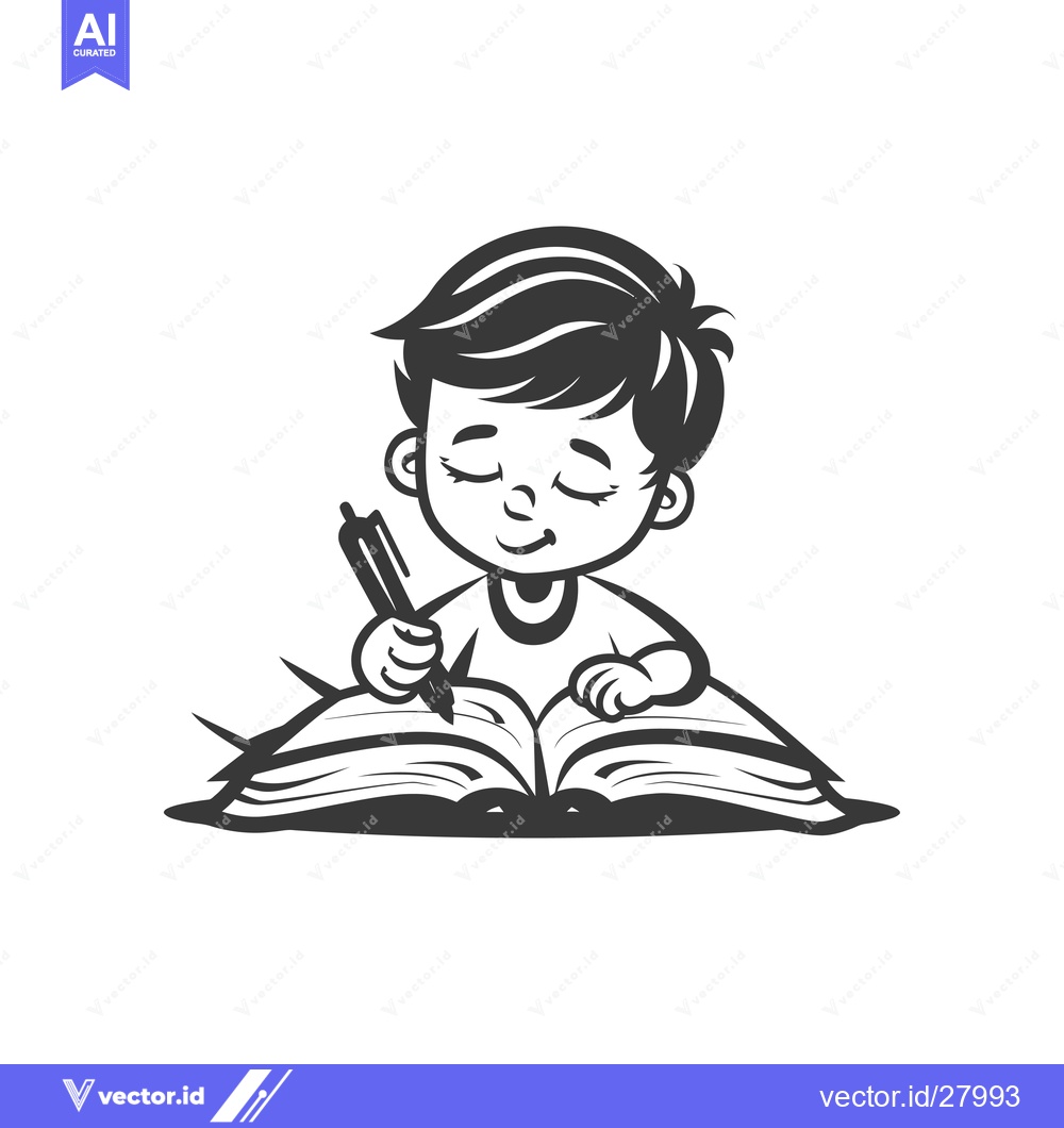 Premium Vector dari Boy with Closed Eyes Writing in a Book