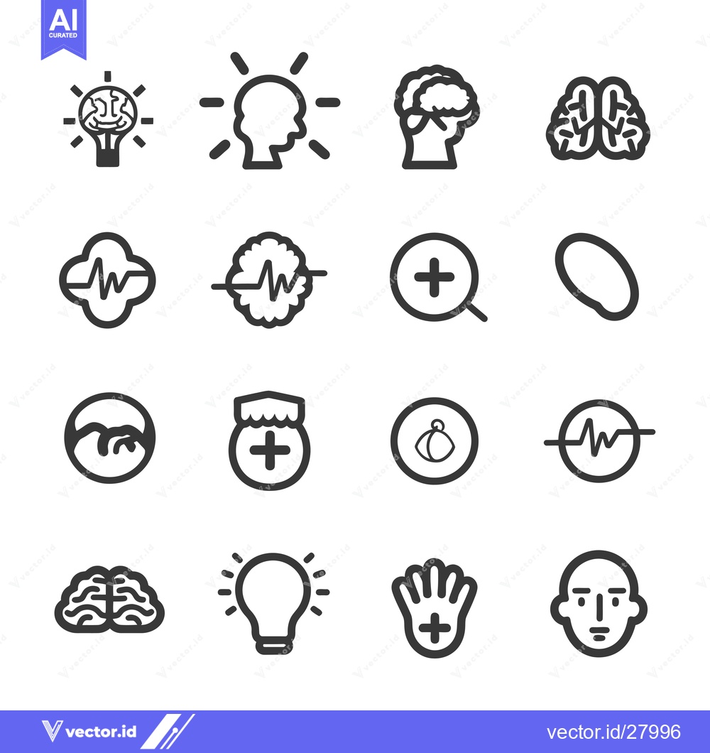 Premium Vector dari Brain and Medical Icons Set in Black and White
