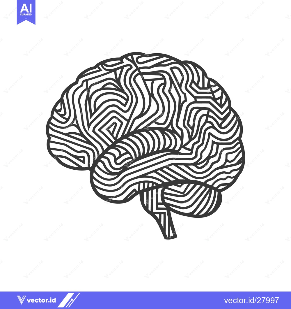 Premium Vector of A stylized linear black and white illustration of a human brain