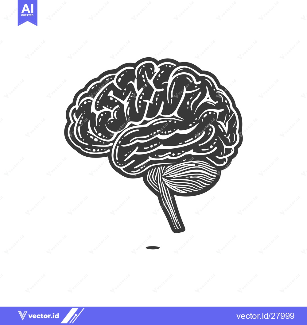 Premium Vector of A black and white illustration depicting a human brain structure