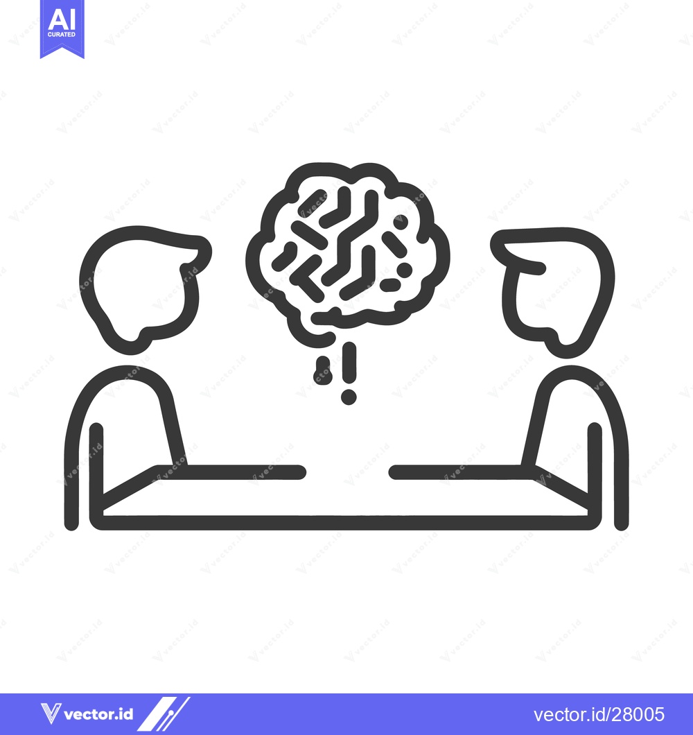 Premium Vector dari Two people are discussing an idea represented by a brain icon