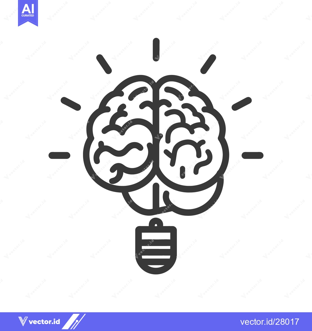 Premium Vector of A brain is illustrated as an illuminated lightbulb concept