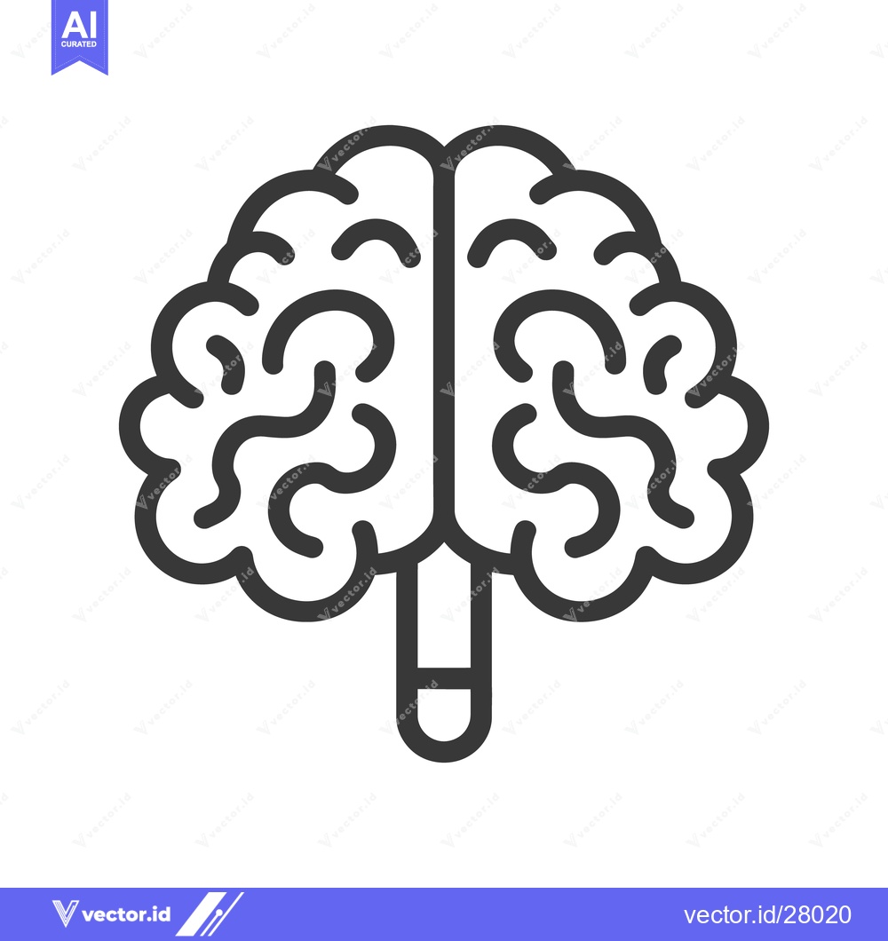 Premium Vector of Black and white illustration of the human brain organ