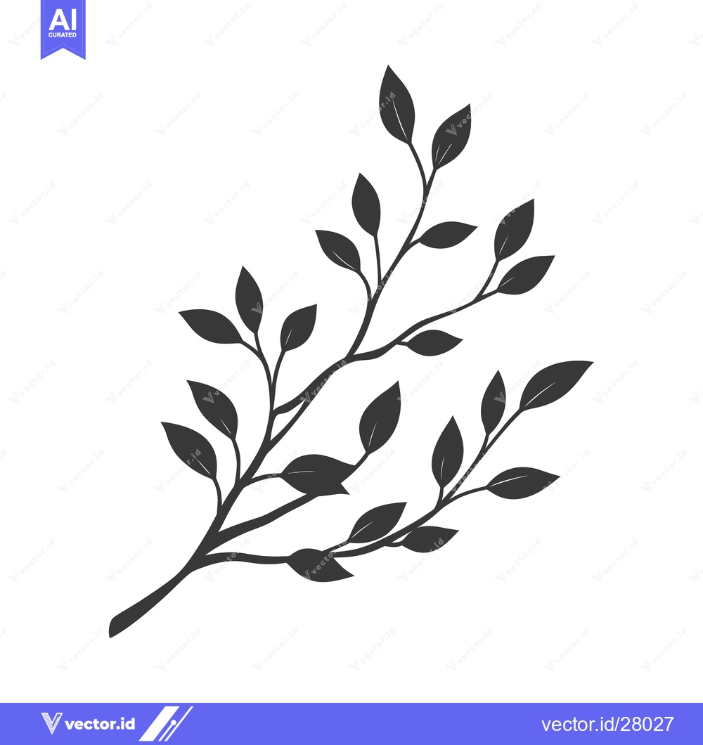 Premium Vector dari A single twig with many dark green leaves on white background