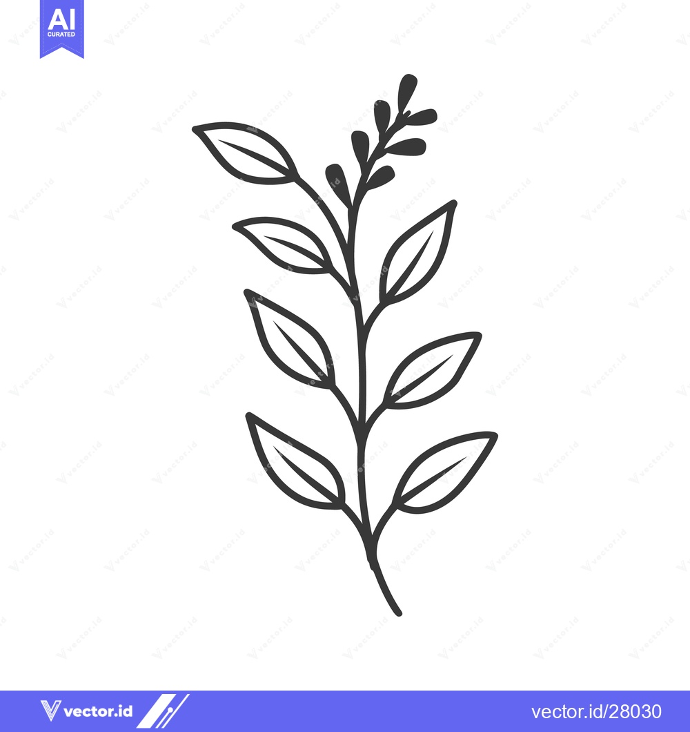 Premium Vector dari Simple black and white line drawing of leafy botanical stem
