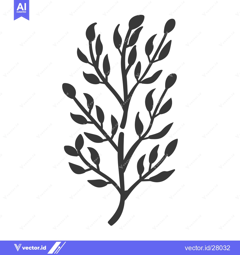 Premium Vector dari A stylized black and white illustration of a leafy plant branch