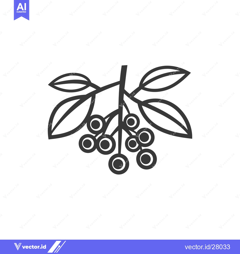 Premium Vector dari Branch of berries with leaves in outline