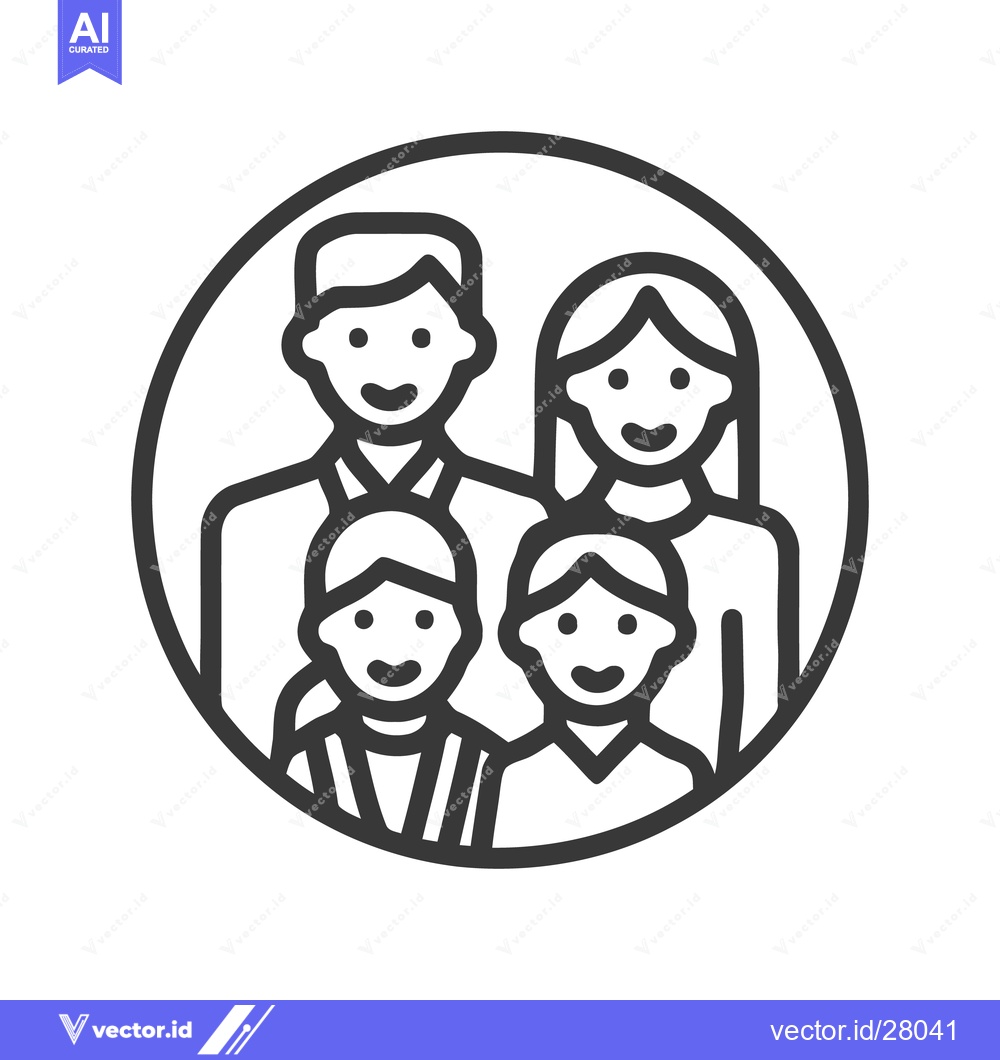 Premium Vector of Minimalist Family Icon: Parents and Children in Circle Outline