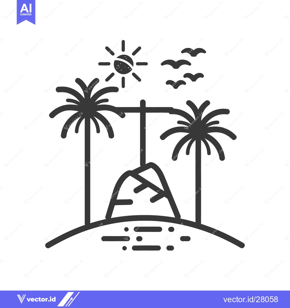 Premium Vector of A simple line drawing of a tropical island scene