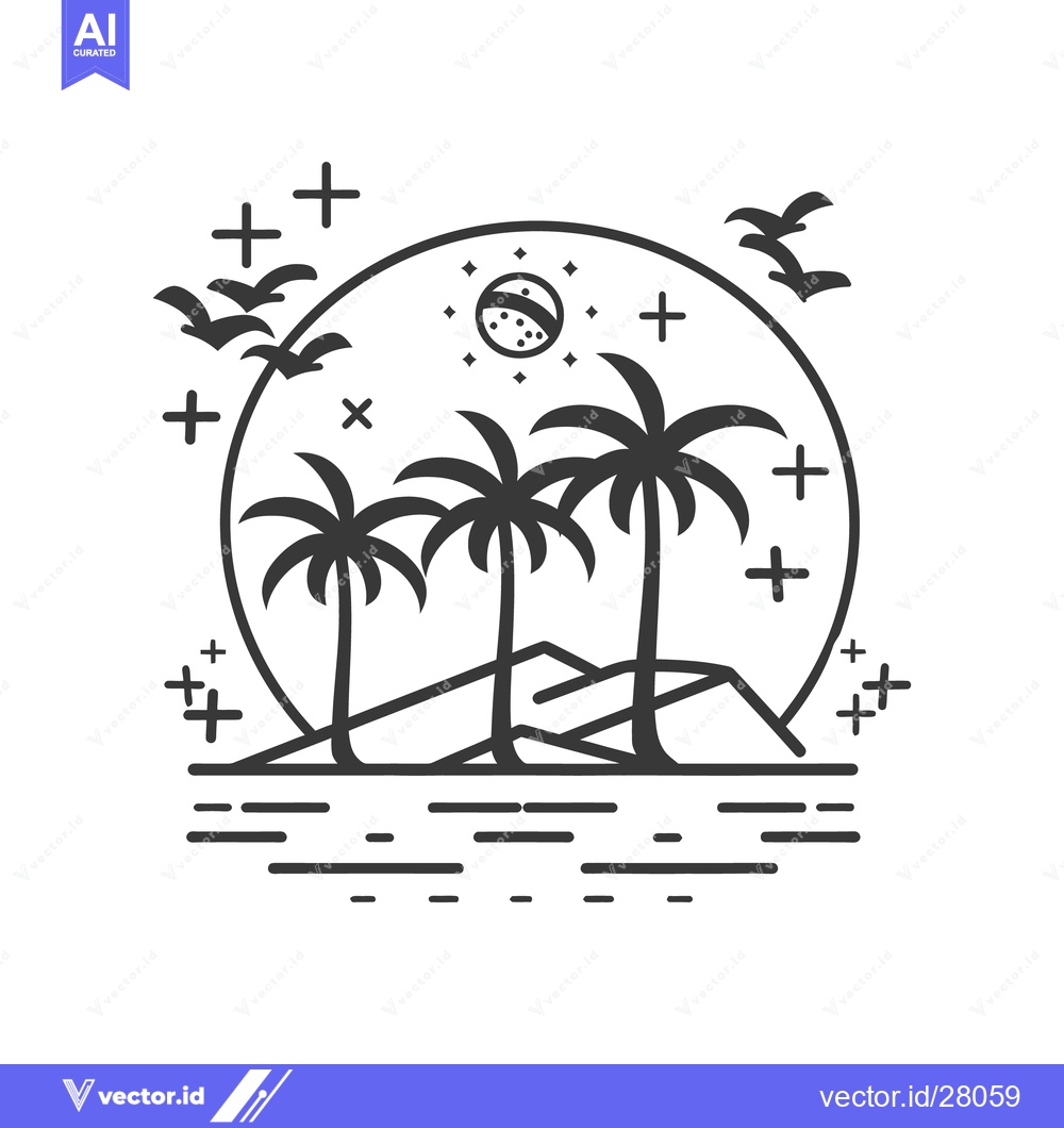 Premium Vector dari A simplistic black and white image featuring palm trees on an island